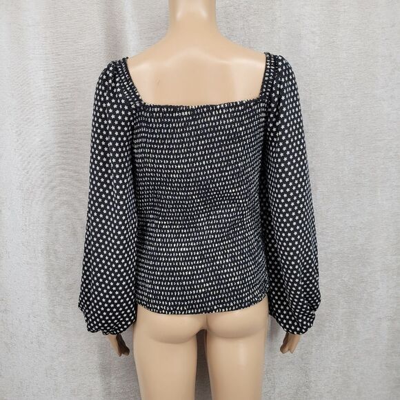 Truth Shirring Spocked Elegant Black and White Daisy Floral Boho Women's Top - Picture 4 of 9